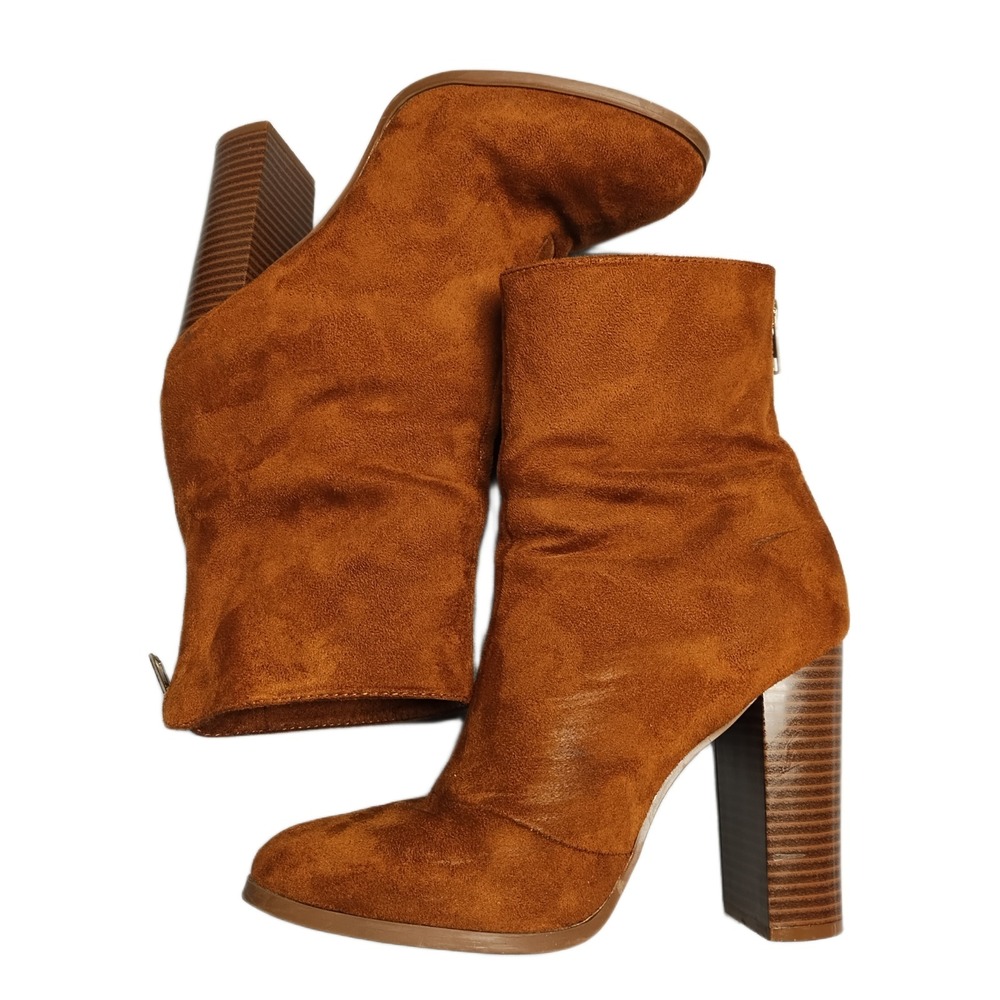 Forever 21 Heeled Ankle Boots Womens US 9 Brown Upper Suede Almond Toe Back Zip